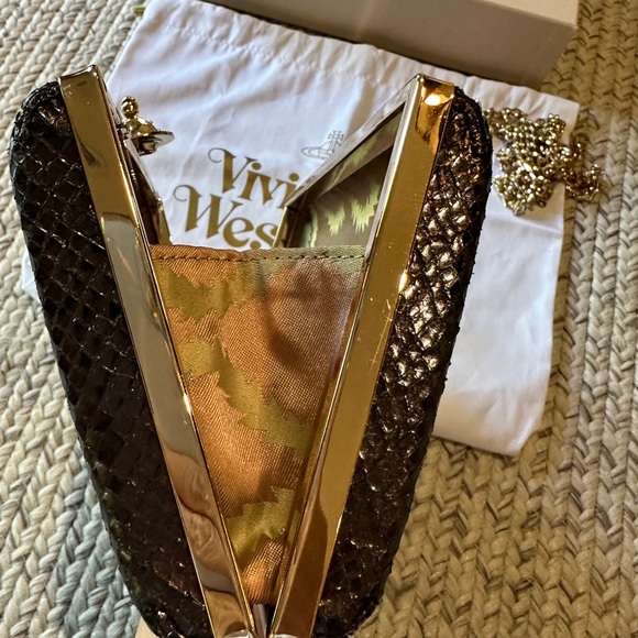 100% auth VIVIENNE WESTWOOD Verona Black Reptile Leather Box Clutch Bag - Picture 11 of 14